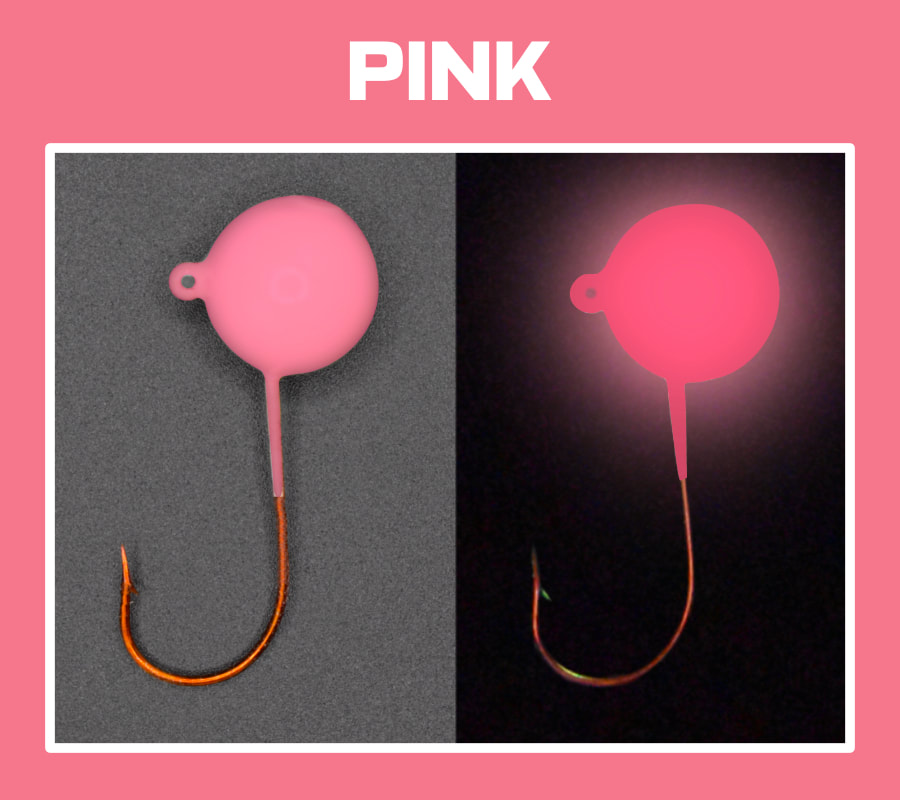 Pink super glow and Pout Pounder jigs