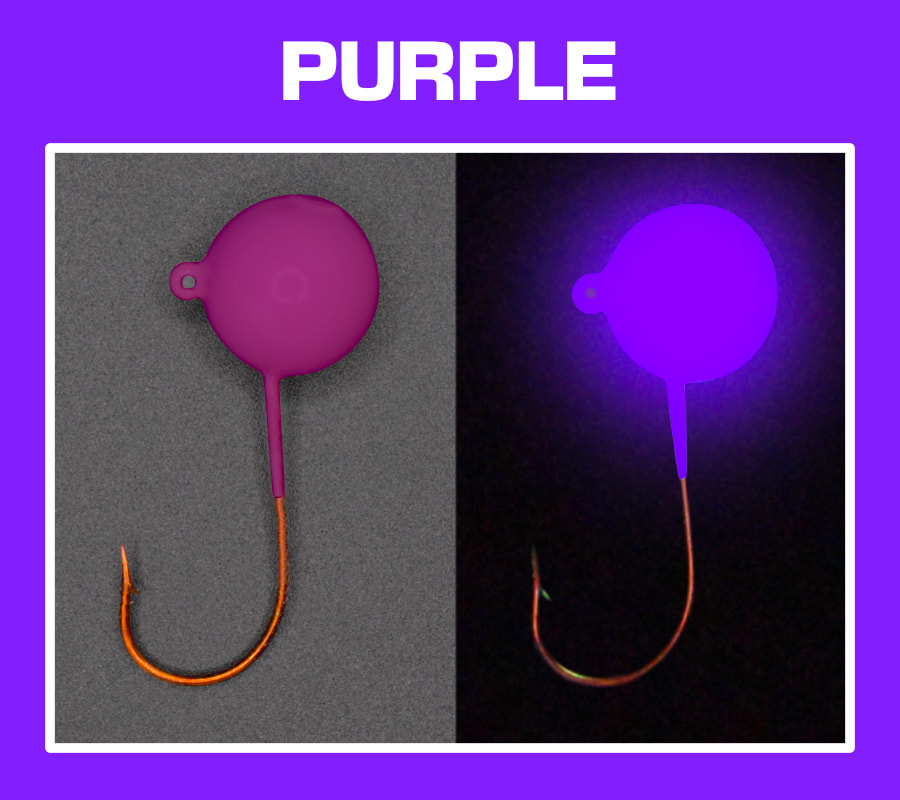 Purple super glow and Pout Pounder jigs