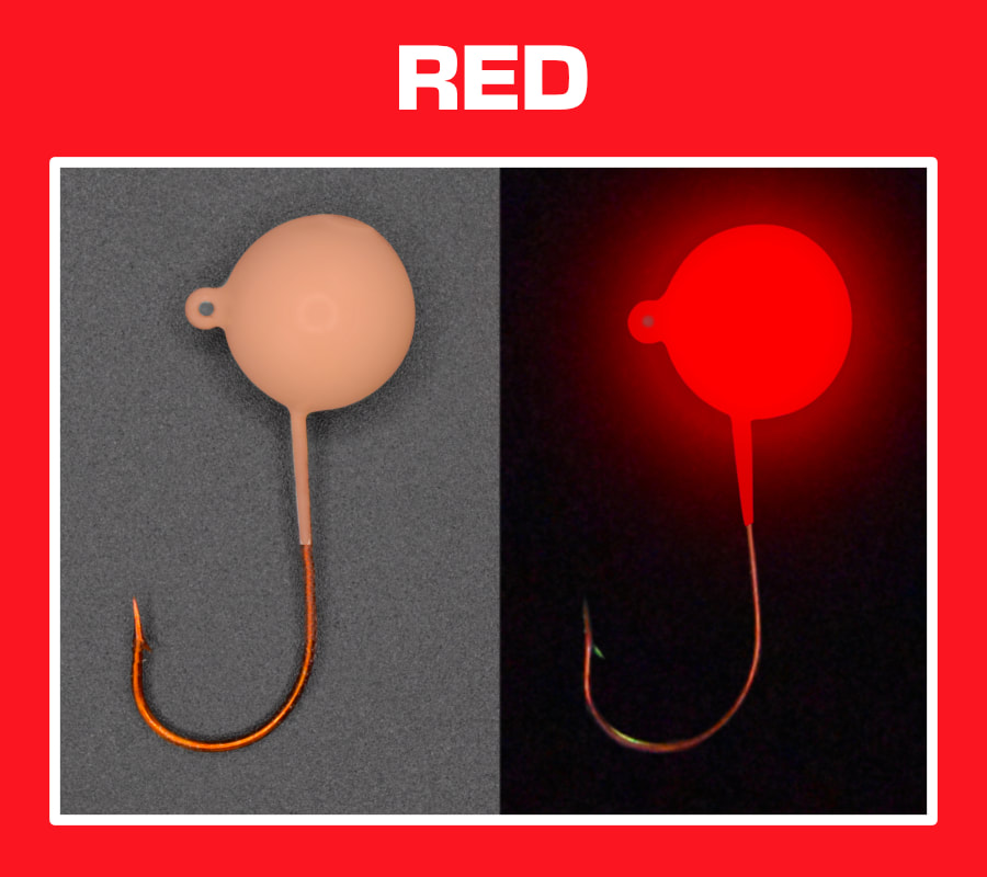 Red super glow and Pout Pounder jigs