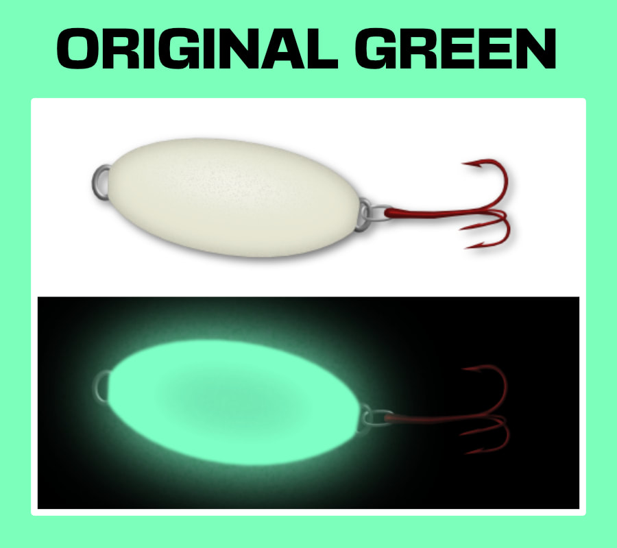 Green glow Trout-N-Pout spoon in the dark