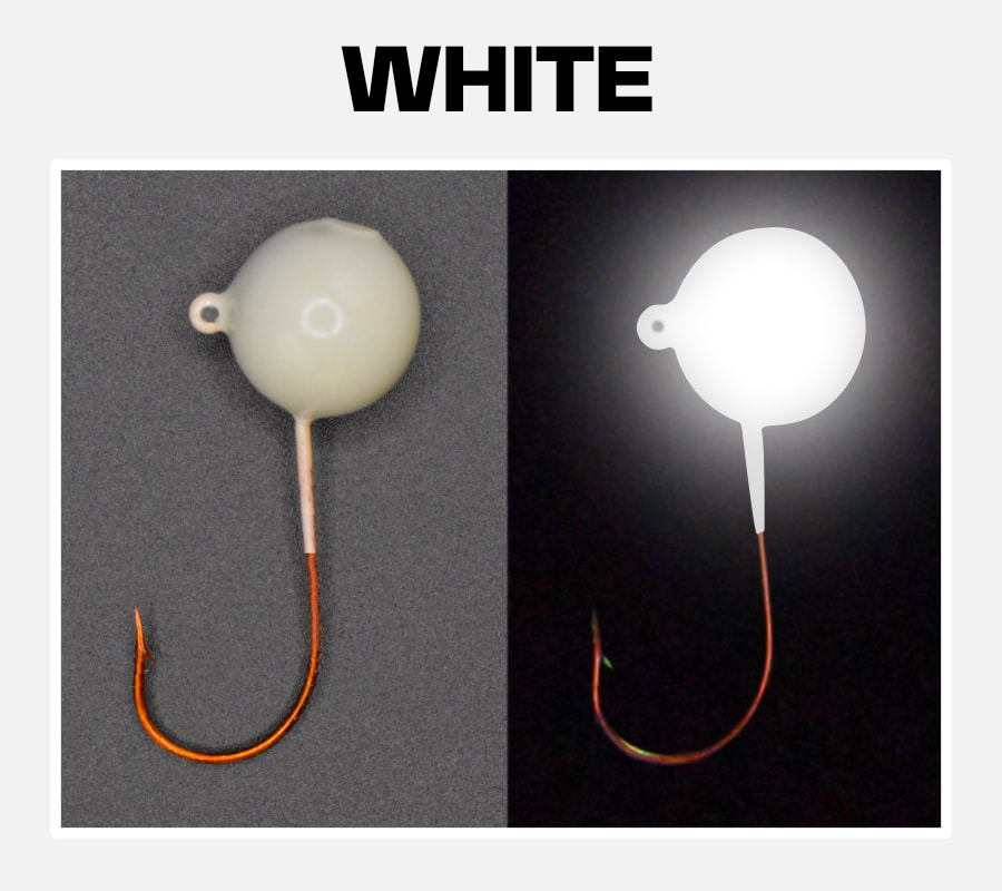 White super glow and Pout Pounder jigs